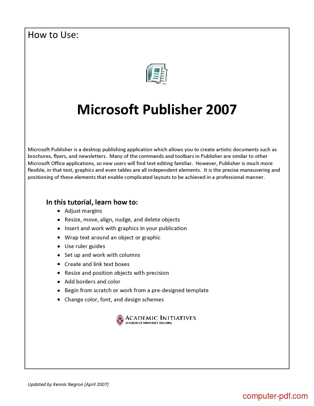 PDF] Microsoft Publisher 2007 Learn Tutorial for Beginners